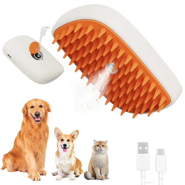 USB Rechargeable Pets Steam Brush & Spray Massage Comb - Pet Grooming Tool for Cats and Dogs