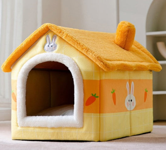 Foldable Winter Dog House & Cat Bed - Warm, Removable Enclosed Kennel for Pets