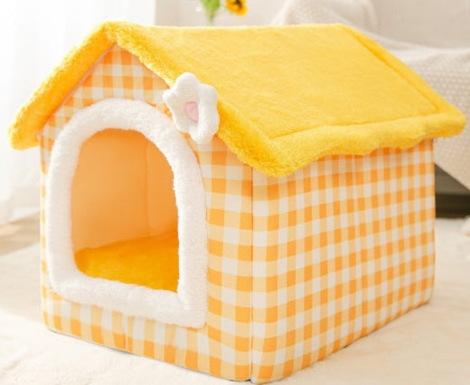 Foldable Winter Dog House & Cat Bed - Warm, Removable Enclosed Kennel for Pets