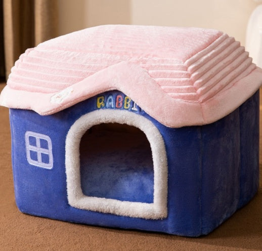 Foldable Winter Dog House & Cat Bed - Warm, Removable Enclosed Kennel for Pets