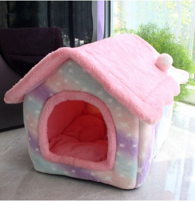 Foldable Winter Dog House & Cat Bed - Warm, Removable Enclosed Kennel for Pets