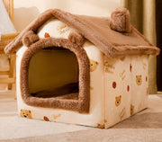 Foldable Winter Dog House & Cat Bed - Warm, Removable Enclosed Kennel for Pets