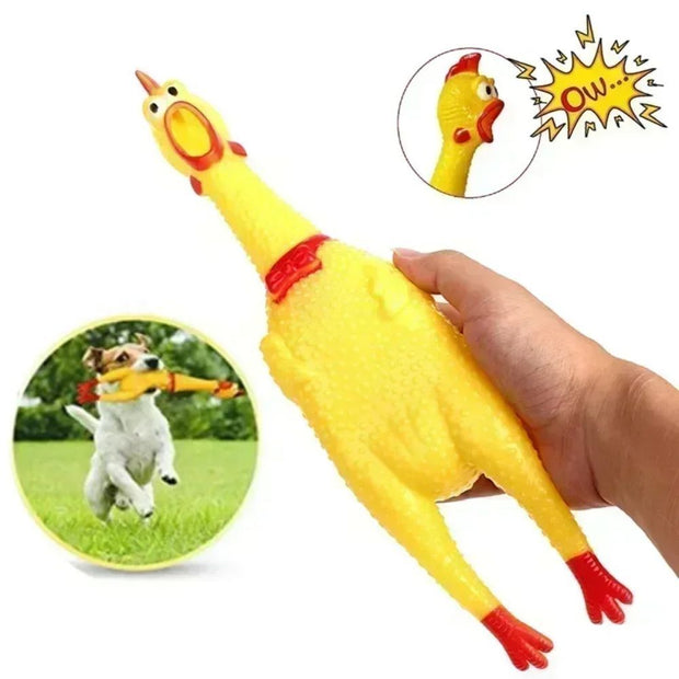 New Pet Dog Squeaky Toy – Durable Yellow Rubber Screaming Chicken Chew Toy for Dogs – Fun and Interactive Squeeze Toy