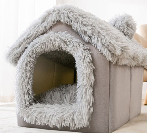 Foldable Winter Dog House & Cat Bed - Warm, Removable Enclosed Kennel for Pets