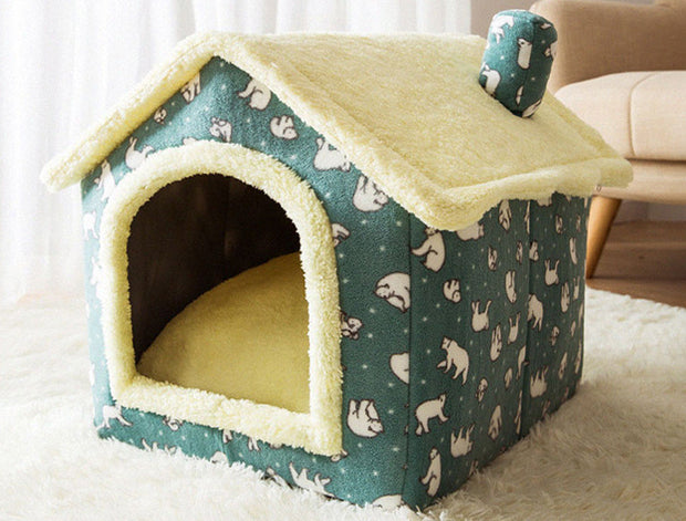 Foldable Winter Dog House & Cat Bed - Warm, Removable Enclosed Kennel for Pets