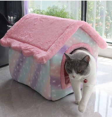 Foldable Winter Dog House & Cat Bed - Warm, Removable Enclosed Kennel for Pets