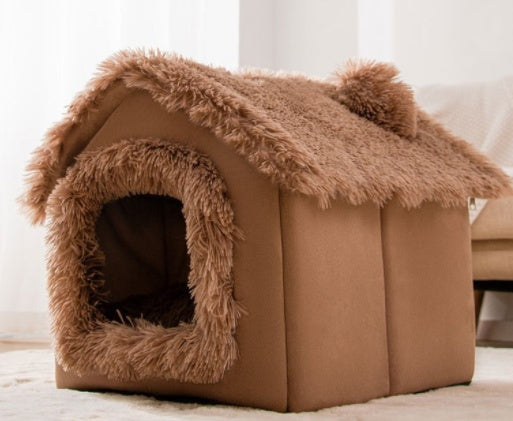 Foldable Winter Dog House & Cat Bed - Warm, Removable Enclosed Kennel for Pets