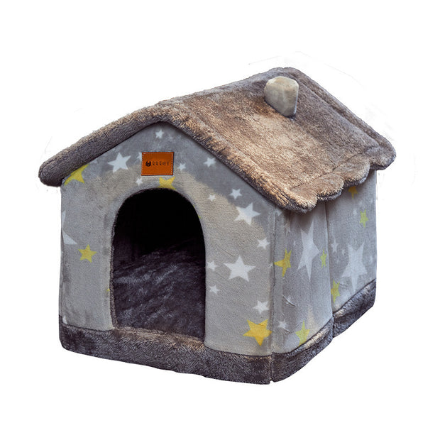 Foldable Winter Dog House & Cat Bed - Warm, Removable Enclosed Kennel for Pets