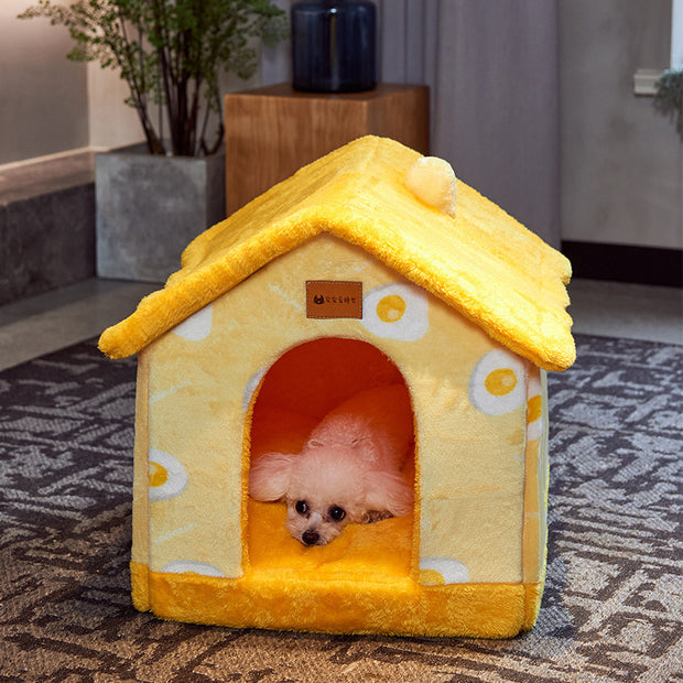 Foldable Winter Dog House & Cat Bed - Warm, Removable Enclosed Kennel for Pets