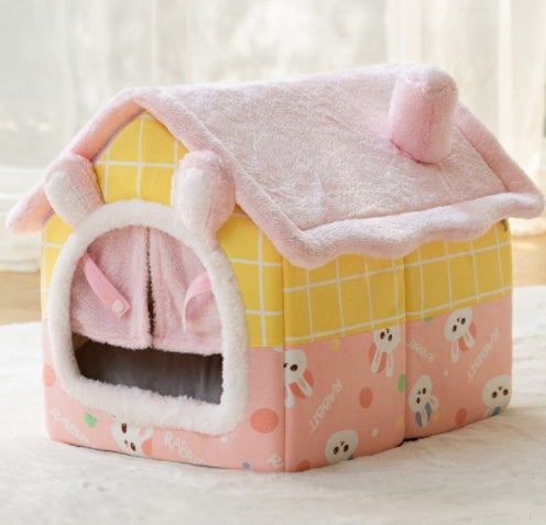 Foldable Winter Dog House & Cat Bed - Warm, Removable Enclosed Kennel for Pets