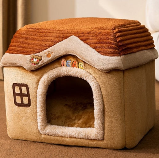 Foldable Winter Dog House & Cat Bed - Warm, Removable Enclosed Kennel for Pets