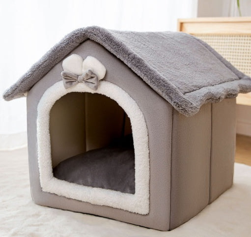 Foldable Winter Dog House & Cat Bed - Warm, Removable Enclosed Kennel for Pets